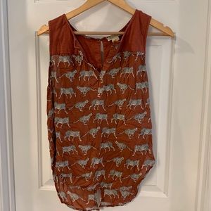 Lucky brand leopard shirt with cute buttons up the back